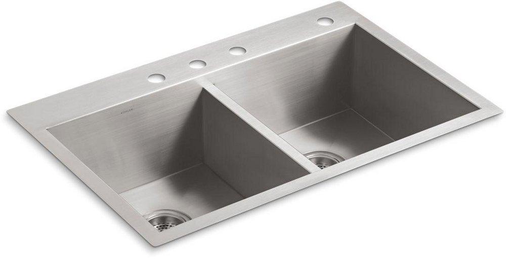 KOHLER Vault™ 33 in. Dual Mount Stainless Steel Double Bowl Kitchen Sink