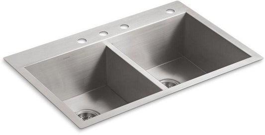 KOHLER Vault™ 33 in. Dual Mount Stainless Steel Double Bowl Kitchen Sink
