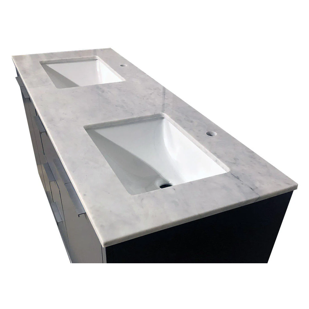 Amelie 60 in Double Sink Bathroom Vanity in Grey with Carrara White Marble Countertop
