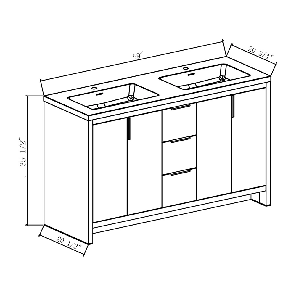 Evana 60" W Freestanding Double Vanity with Double Sink Top White | LessCare