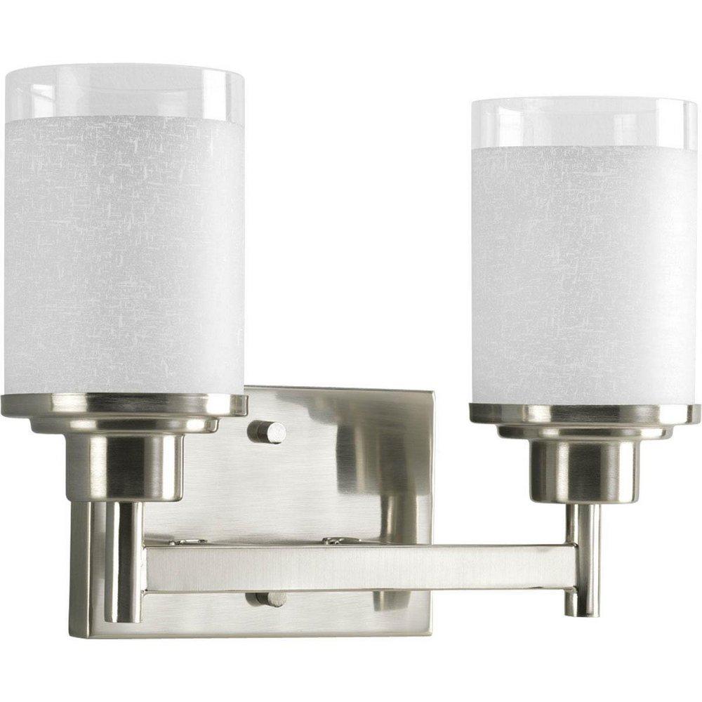 Progress Lighting Alexa 100W 2-Light Medium E-26 Base Vanity Fixture with Textured Linen Glass Shades in Brushed Nickel