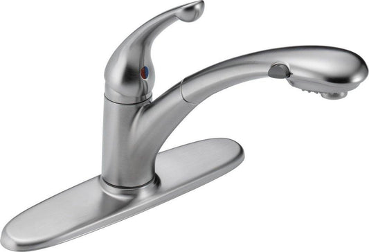 Delta Faucet Signature® Single Handle Pull Out Kitchen Faucet in Arctic Stainless