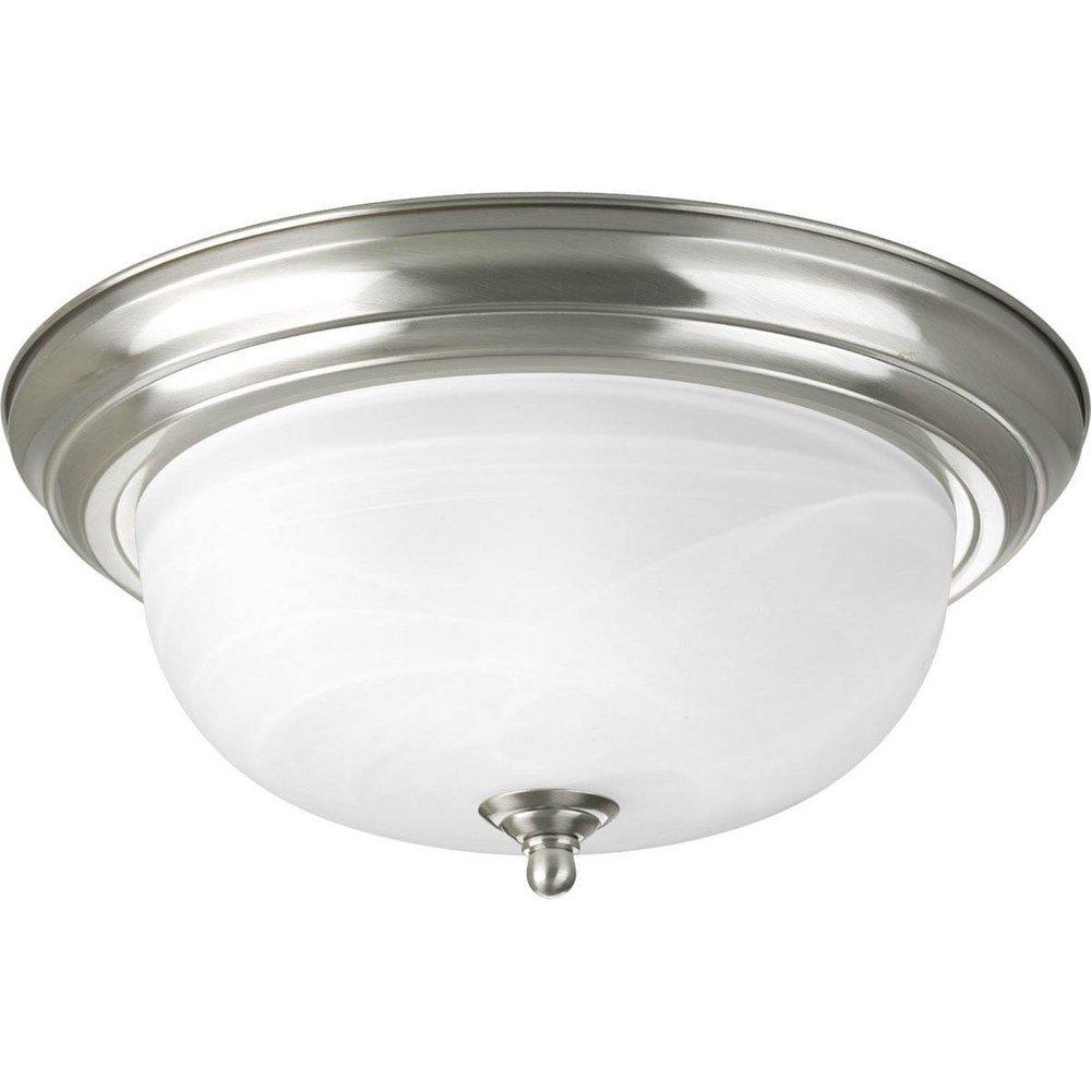 Progress Lighting Dome Glass CTC 2 Light 75W Flush Mount Ceiling Fixture with Alabaster Glass Brushed Nickel