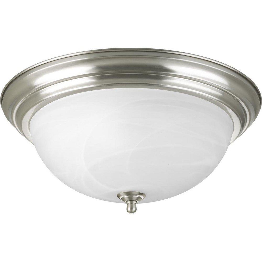 Progress Lighting Dome Glass CTC 15-1/4 x 6-5/8 in. 60 W 3-Light Medium Flush Mount Ceiling Fixture with Alabaster Glass in Brushed Nickel