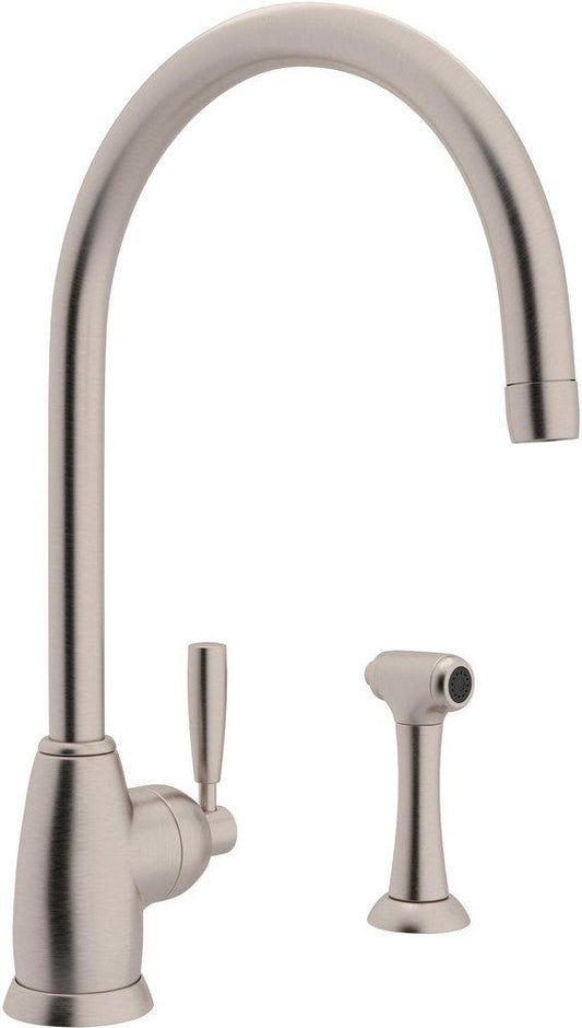 Perrin & Rowe® Scossa Single Handle Kitchen Faucet with Side Spray in Satin Nickel