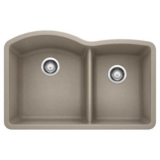 BLANCO Diamond 32 in. Undermount Silgranit Double Bowl Kitchen Sink in Truffle