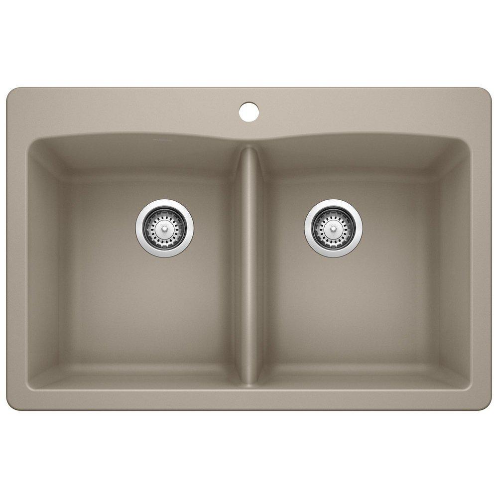 BLANCO Diamond 33 in. Dual Mount Silgranit Double Bowl Kitchen Sink in Truffle