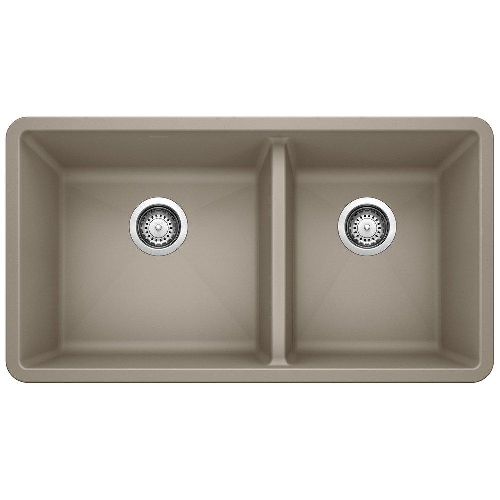 BLANCO Precis 33 in. Undermount Silgranit Double Bowl Kitchen Sink in Truffle