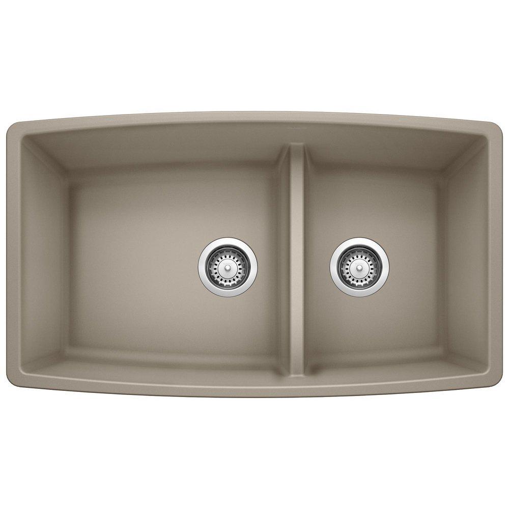 BLANCO Performa 33 in. Undermount Silgranit Double Bowl Kitchen Sink in Truffle