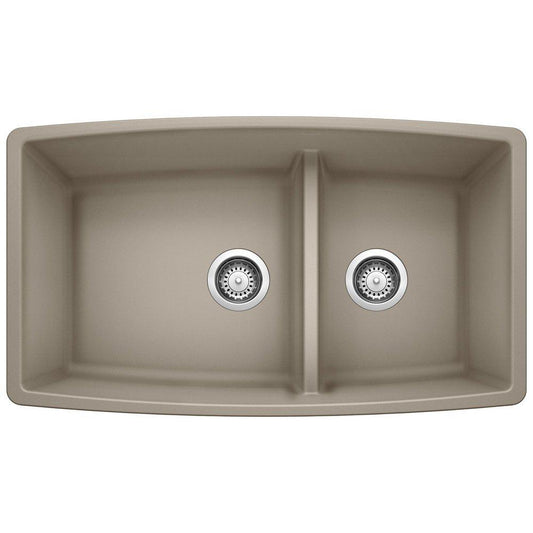 BLANCO Performa 33 in. Undermount Silgranit Double Bowl Kitchen Sink in Truffle
