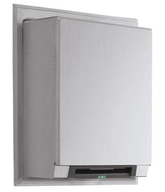 Universal Semi-Recessed Roll Towel Dispenser Equipped with LED Light in Satin Stainless Steel