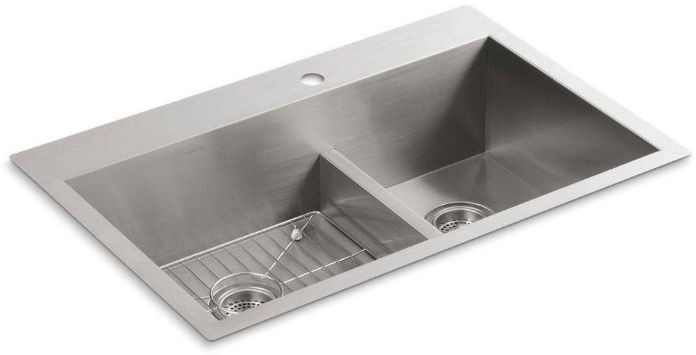 KOHLER Vault™ 33 in. Dual Mount Stainless Steel Double Bowl Kitchen Sink