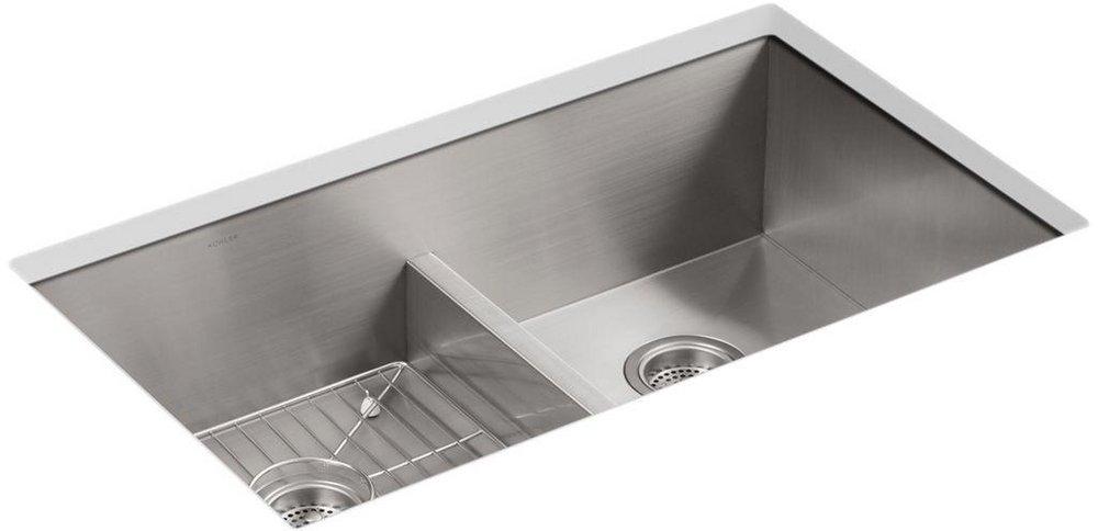 KOHLER Vault™ 33 in. Dual Mount Stainless Steel Double Bowl Kitchen Sink