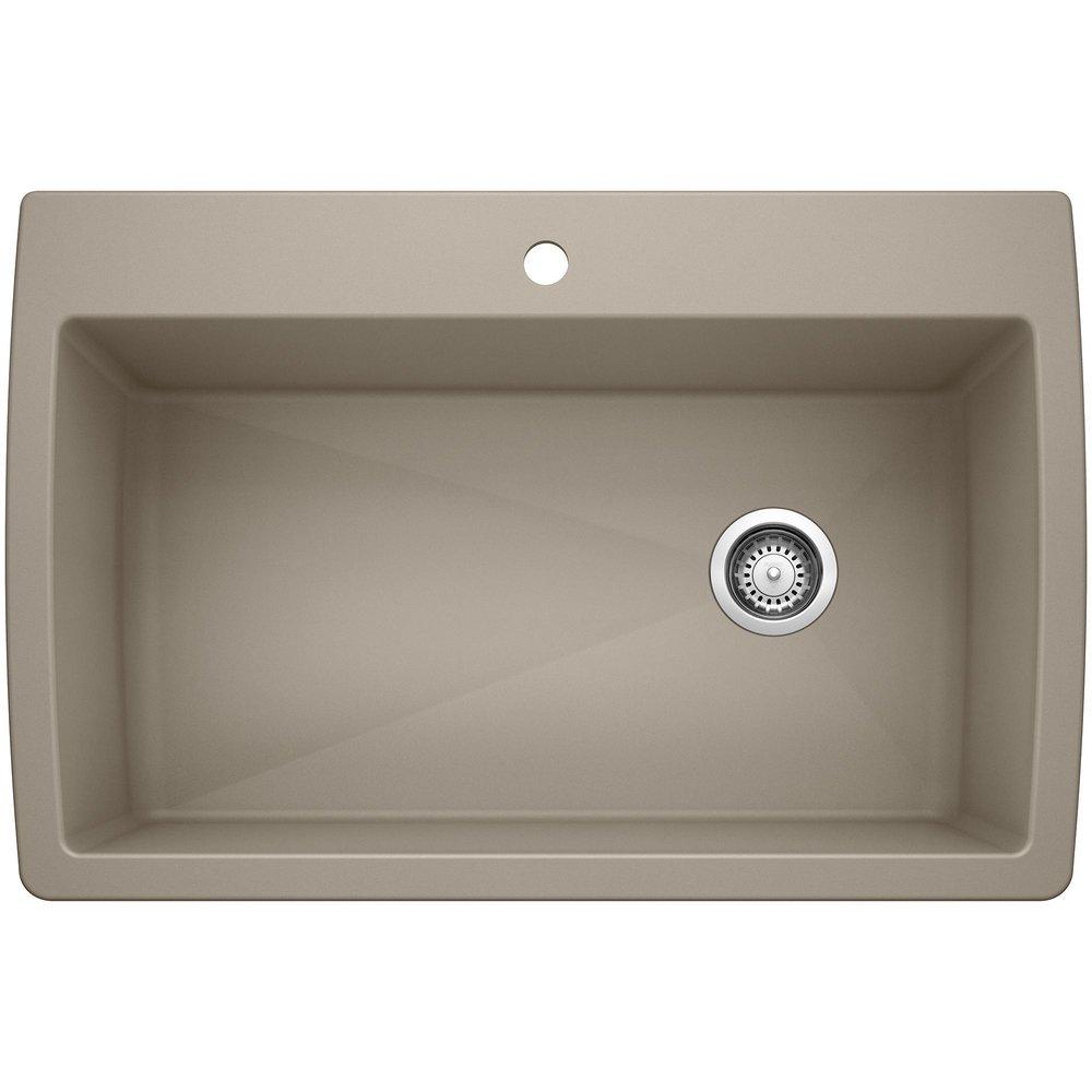 BLANCO Diamond 33-1/2 in. Dual Mount Silgranit Single Bowl Kitchen Sink in Truffle