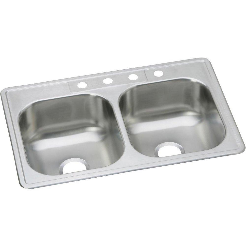 33 in. Drop-in Stainless Steel Double Bowl Kitchen Sink in Elite Satin