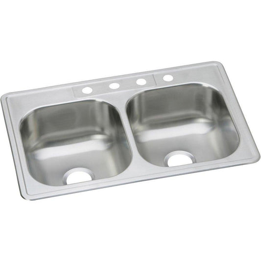 33 in. Drop-in Stainless Steel Double Bowl Kitchen Sink in Elite Satin