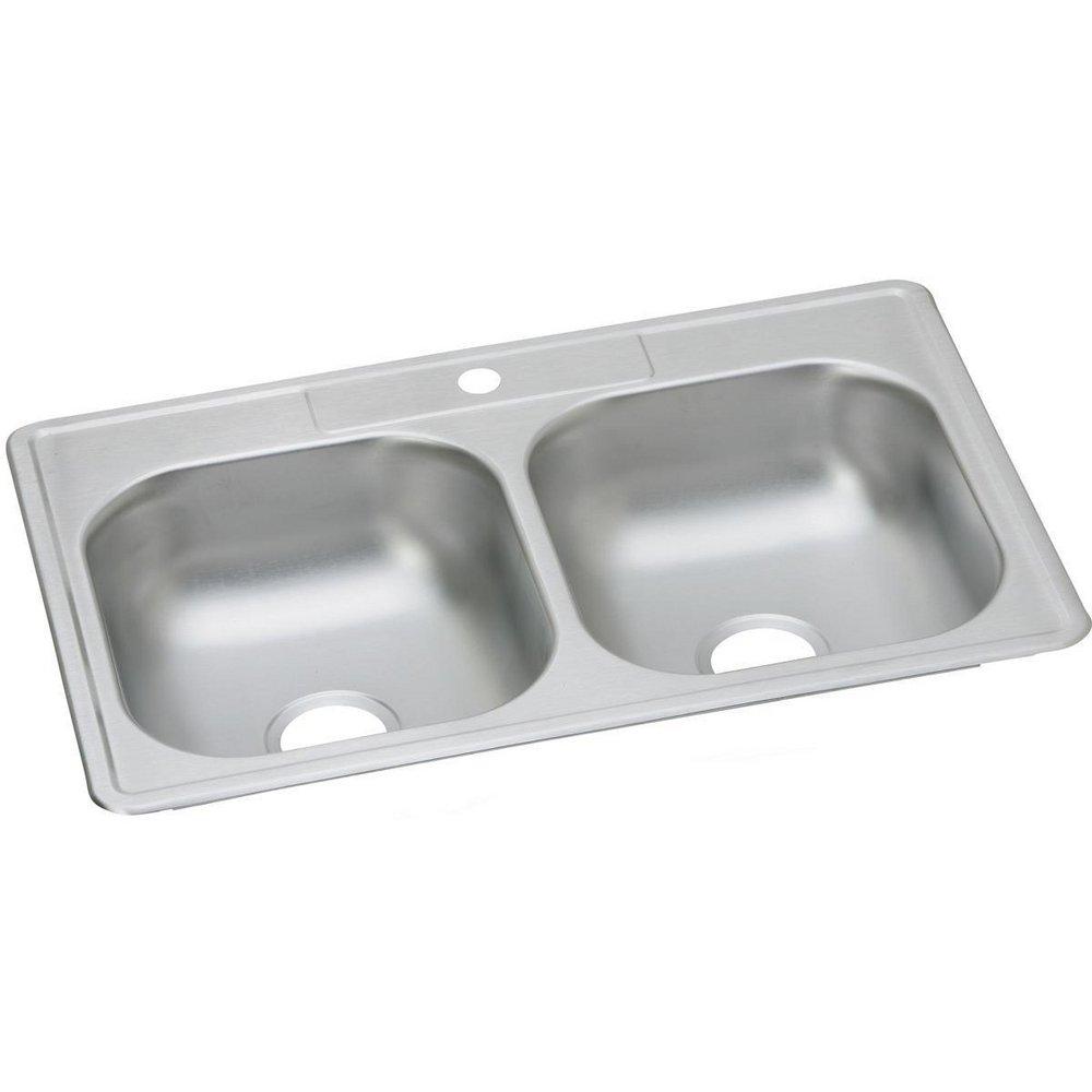 Dayton Dayton Classic 33 x 21-1/4 in. 1 Hole Stainless Steel Double Bowl Drop-in Kitchen Sink in Satin