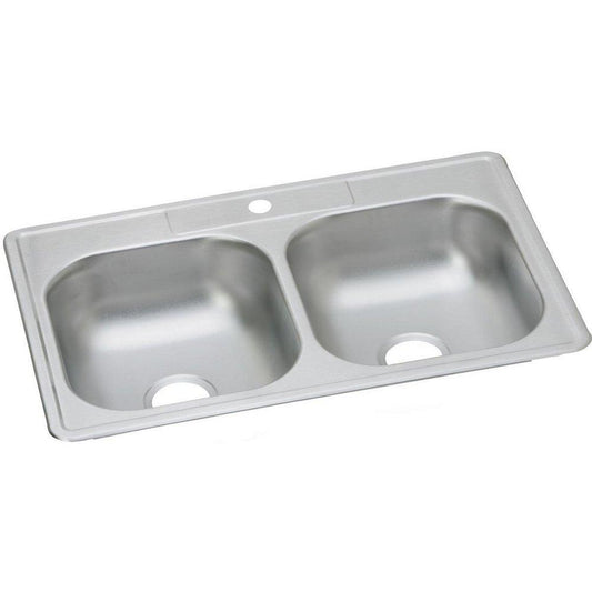 Dayton Dayton Classic 33 x 21-1/4 in. 1 Hole Stainless Steel Double Bowl Drop-in Kitchen Sink in Satin