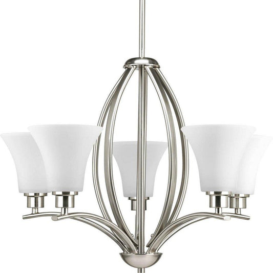 Progress Lighting Joy 5 Light 100W Chandelier Fluted Glass Brushed Nickel