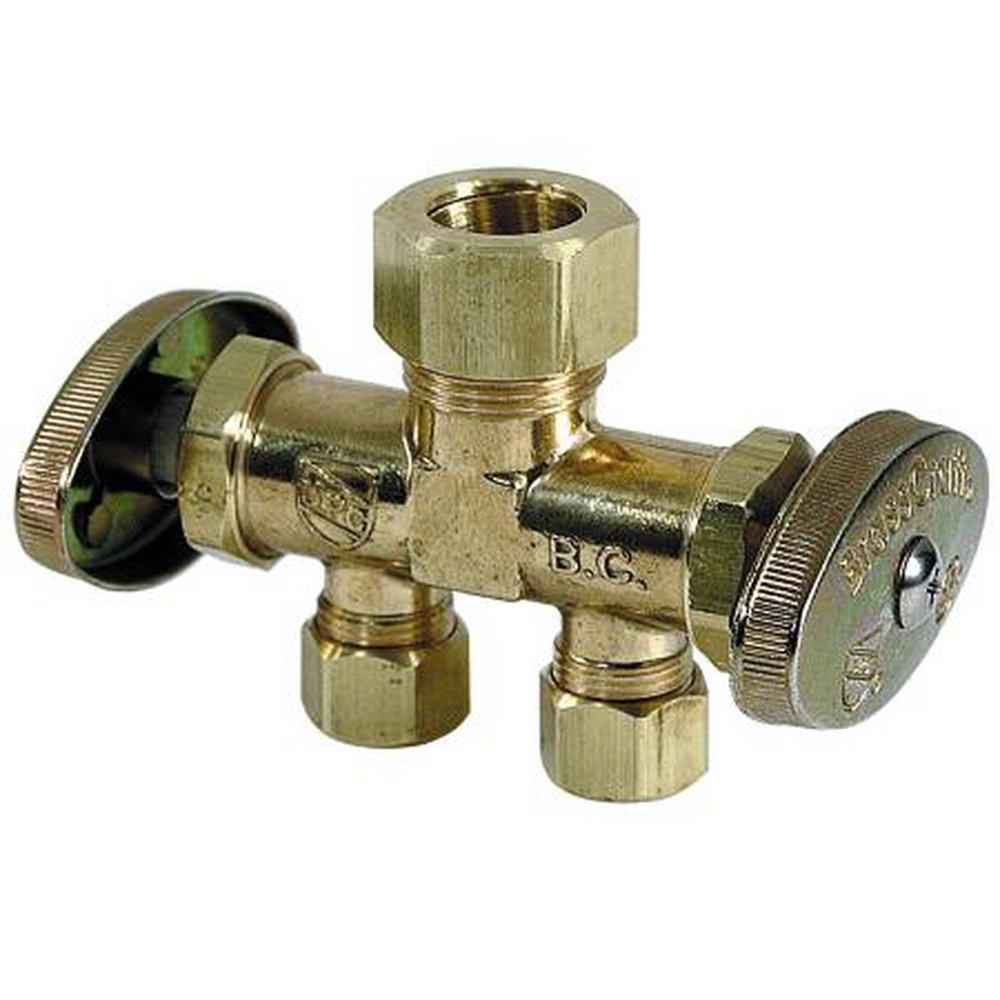BrassCraft CR1903DV Series 1/2 x 3/8 x 1/2 in. Compression x OD Compression x OD Compression Knurled Oval Handle Angle Supply Stop Valve in Rough Brass