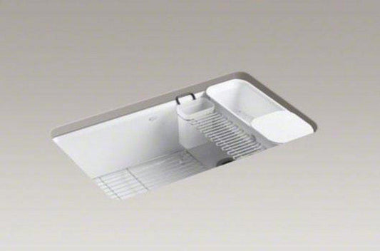 KOHLER Riverby® 33 in. Undermount Cast Iron Single Bowl Workstation Kitchen Sink in White