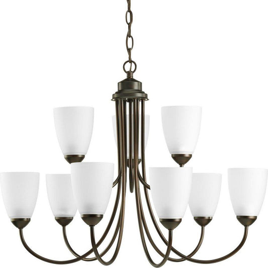 Progress Lighting Gather 20-1/2 in. 100W 9-Light Medium E-26 Chandelier in Antique Bronze