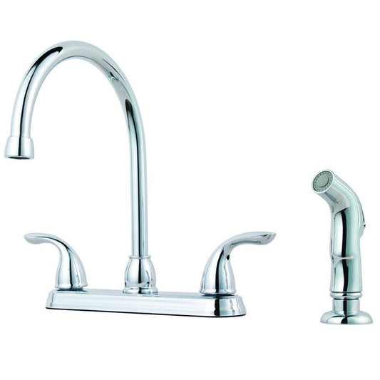 Pfister Pfirst Series™ Two Handle Kitchen Faucet with Side Spray in Polished Chrome