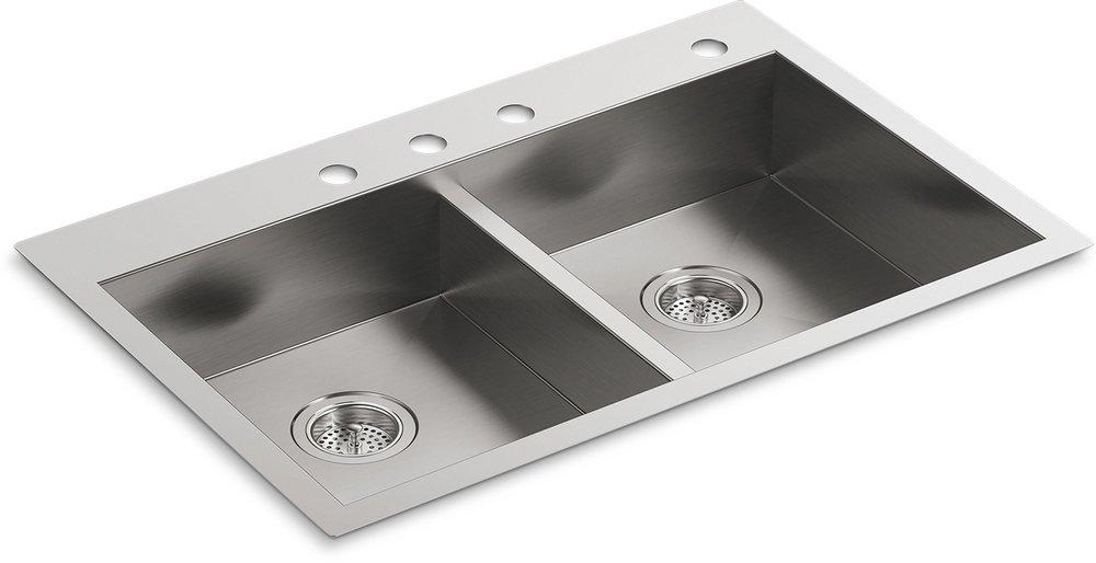 KOHLER Vault™ 33 in. Dual Mount Stainless Steel Double Bowl Kitchen Sink