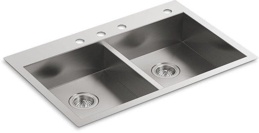 KOHLER Vault™ 33 in. Dual Mount Stainless Steel Double Bowl Kitchen Sink