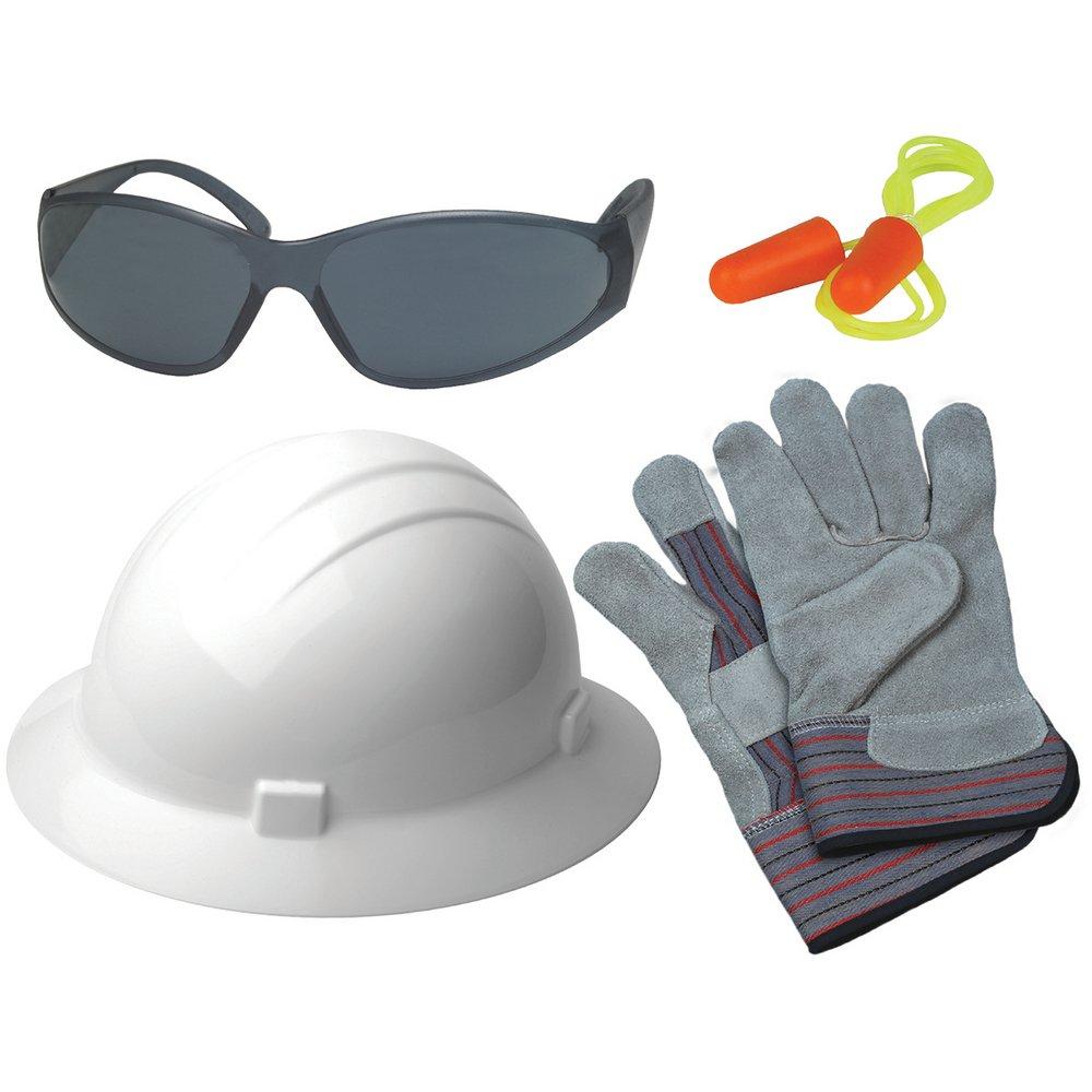 ERB Safety Sade Targa Luna New Hire Kit Full Brim Hard Hat with Smoke Safety Glasses in White