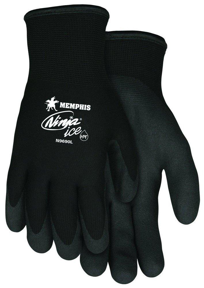 Memphis Glove Ninja® Size L Acrylic Terry Liner Knit Rubber Plastic Dipped and Coated Glove in Black