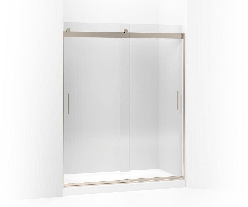 KOHLER Levity® 74 x 60-1/4 x 59-5/8 in. Frameless Sliding Shower Door with Crystal Clear Glass in Anodized Brushed Bronze