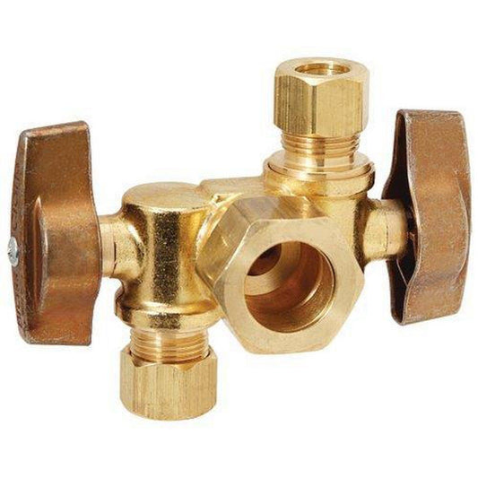 BrassCraft KTCR1901DV Series 1/2 x 3/8 x 3/8 in. Compression x OD Compression x OD Compression Ball Handle Angle Supply Stop Valve in Rough Brass