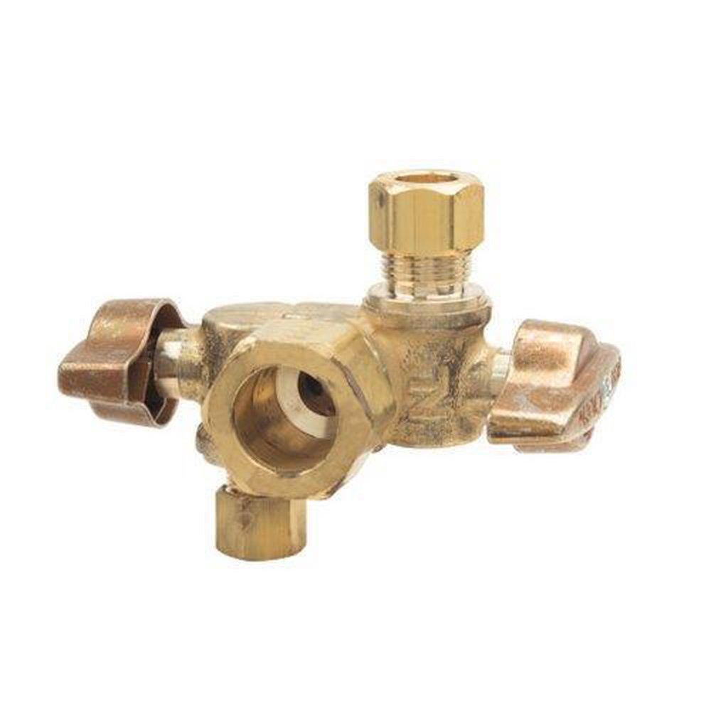 BrassCraft KTCR1900DV Series 1/2 x 3/8 x 1/4 in. Compression x OD Compression x OD Compression Ball Handle Angle Supply Stop Valve in Rough Brass
