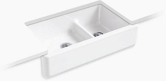 KOHLER Whitehaven® 35-11/16 in. Undermount Cast Iron Double Bowl Kitchen Sink in White