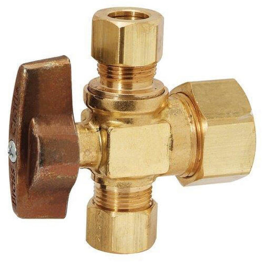 BrassCraft KTCR1901 Series 1/2 x 3/8 x 3/8 in. Compression x OD Compression x OD Compression Double Handle Angle Supply Stop Valve in Rough Brass