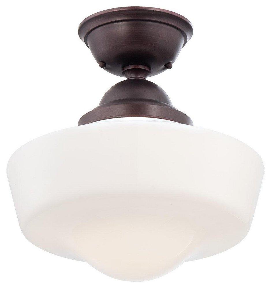 150W 1-Light Medium E-26 14.5 in. Semi-Flush Mount Ceiling Fixture in Brushed Bronze