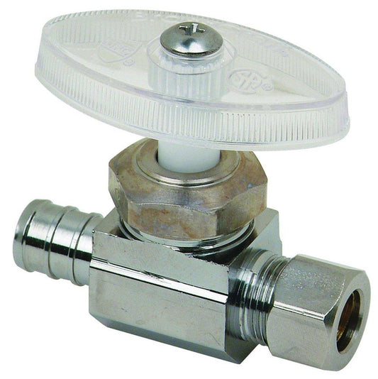 BrassCraft BRPX14 Series 1/2 x 3/8 in. PEX Barbed x OD Compression Knurled Handle Straight Supply Stop Valve in Chrome