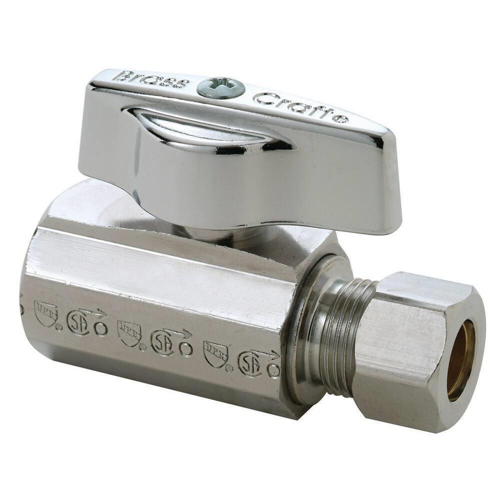 BrassCraft KTR10X Series 3/8 in. FIPT x OD Compression Ball Handle Straight Supply Stop Valve in Chrome Plated