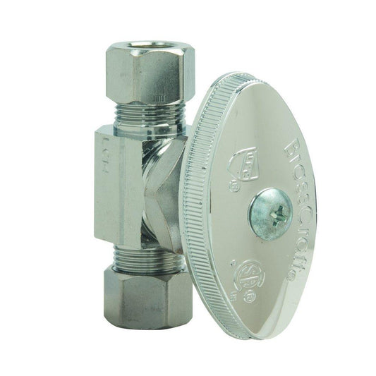 BrassCraft OCR11 Series 3/8 in. Compression x OD Compression Knurled Oval Handle Straight Supply Stop Valve in Chrome Plated