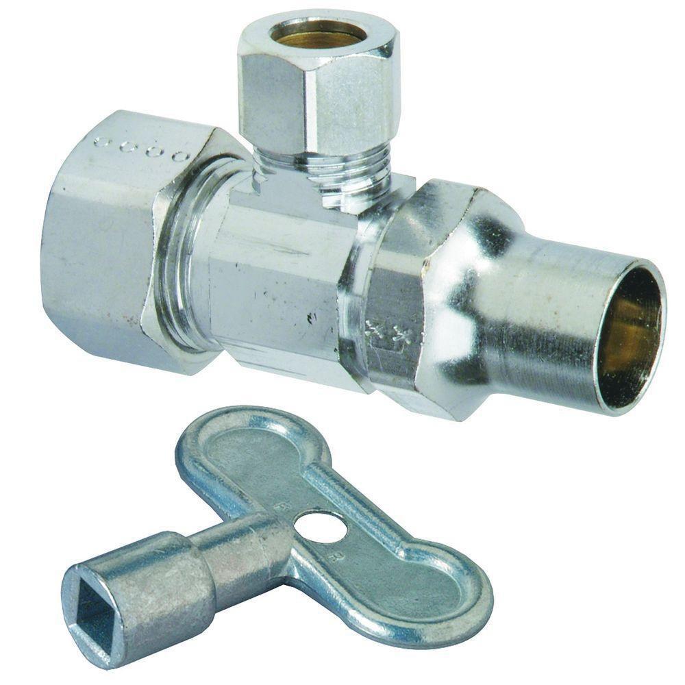 BrassCraft OCR1920A Series 1/2 in x 3/8 in Loose Key Handle Angle Supply Stop Valve in Polished Chrome