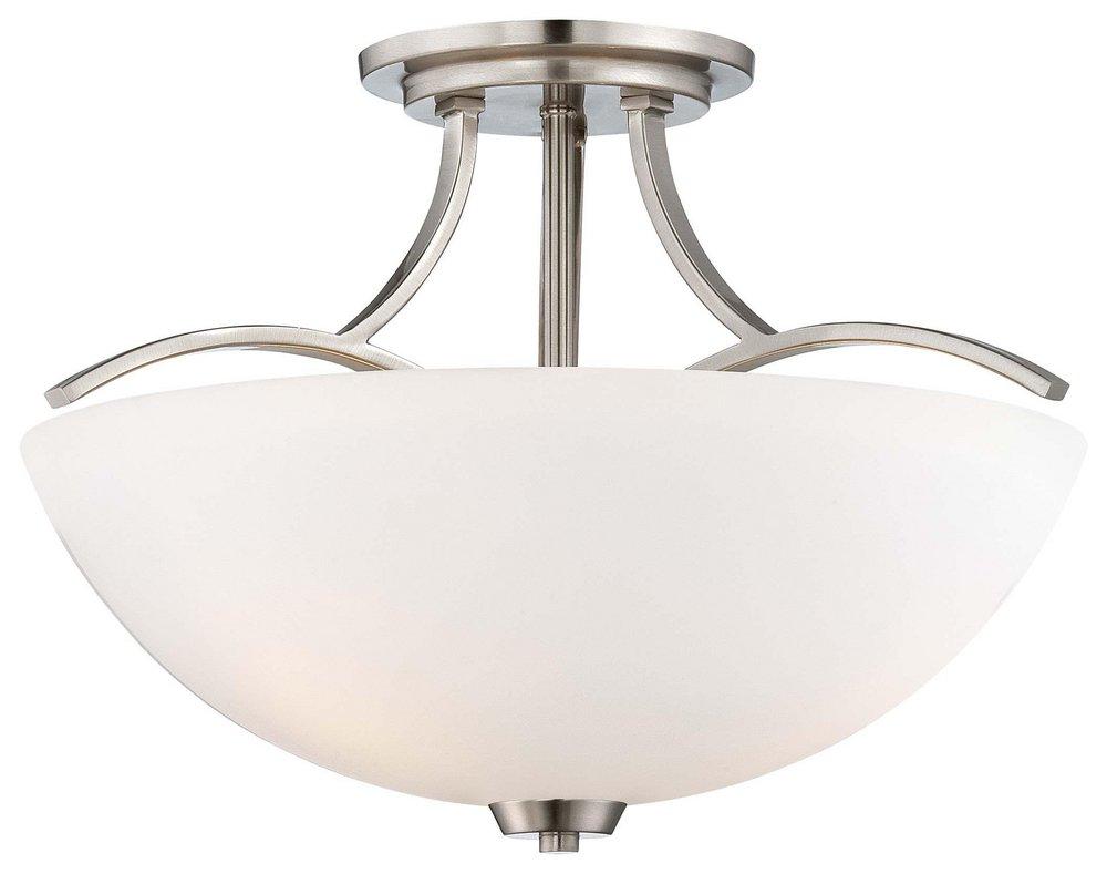 Minka Lavery Overland Park 100W 3-Light Medium E-26 16.5 in. Wide Vantage Semi-Flush Ceiling Fixture with Etched Glass in Brushed Nickel