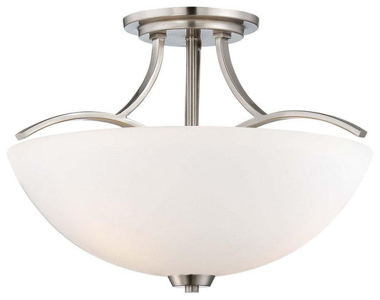 Minka Lavery Overland Park 100W 3-Light Medium E-26 16.5 in. Wide Vantage Semi-Flush Ceiling Fixture with Etched Glass in Brushed Nickel