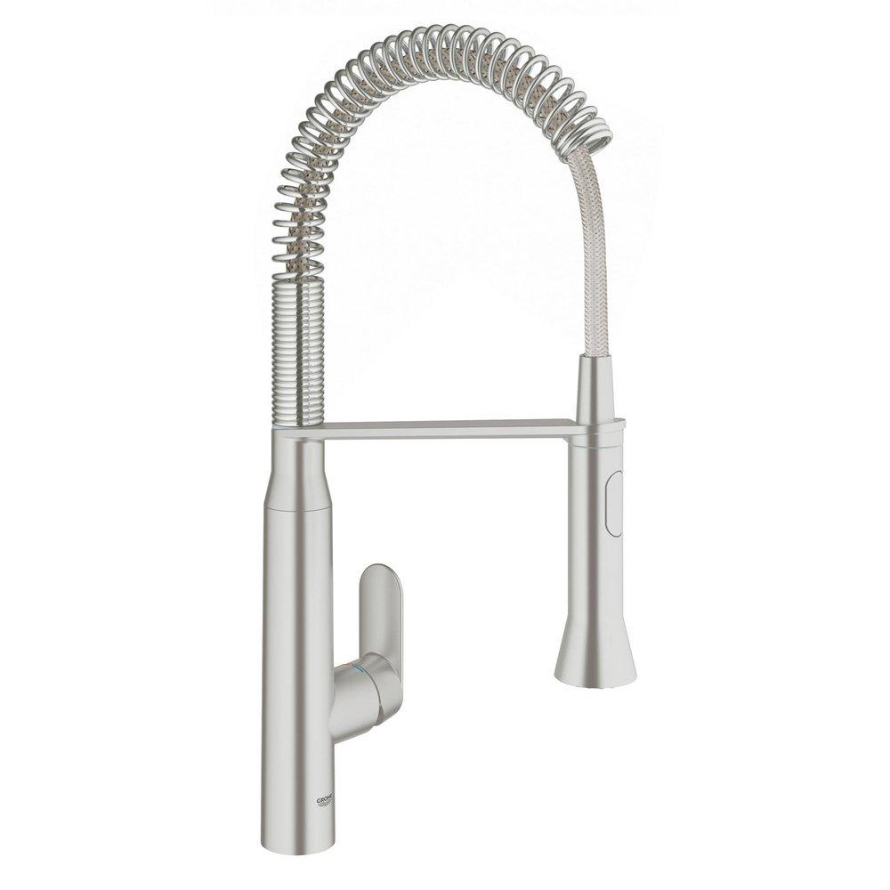 GROHE K7 Single Handle Pull Out Kitchen Faucet in SuperSteel Infinity™