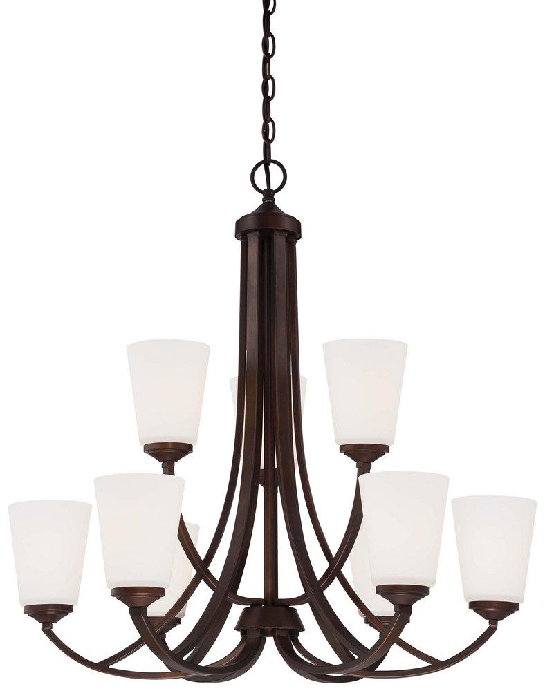 Minka Lavery Overland Park 60W9-Light Chandelier with Etched White Glass in Vintage Bronze