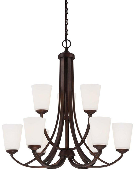 Minka Lavery Overland Park 60W9-Light Chandelier with Etched White Glass in Vintage Bronze