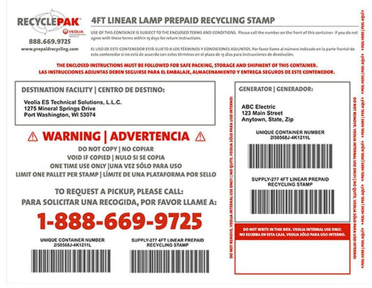 Veolia ES RecyclePak® 4 ft. Linear Lamp Prepaid Stamp