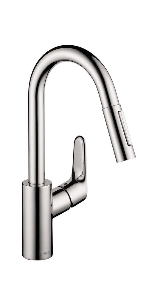 Hansgrohe Focus Single Handle Pull Down Kitchen Faucet in Polished Chrome
