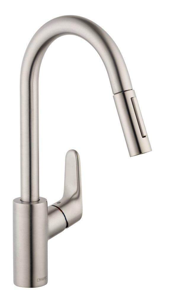 Hansgrohe Focus Single Handle Pull Down Kitchen Faucet in Steel Optic