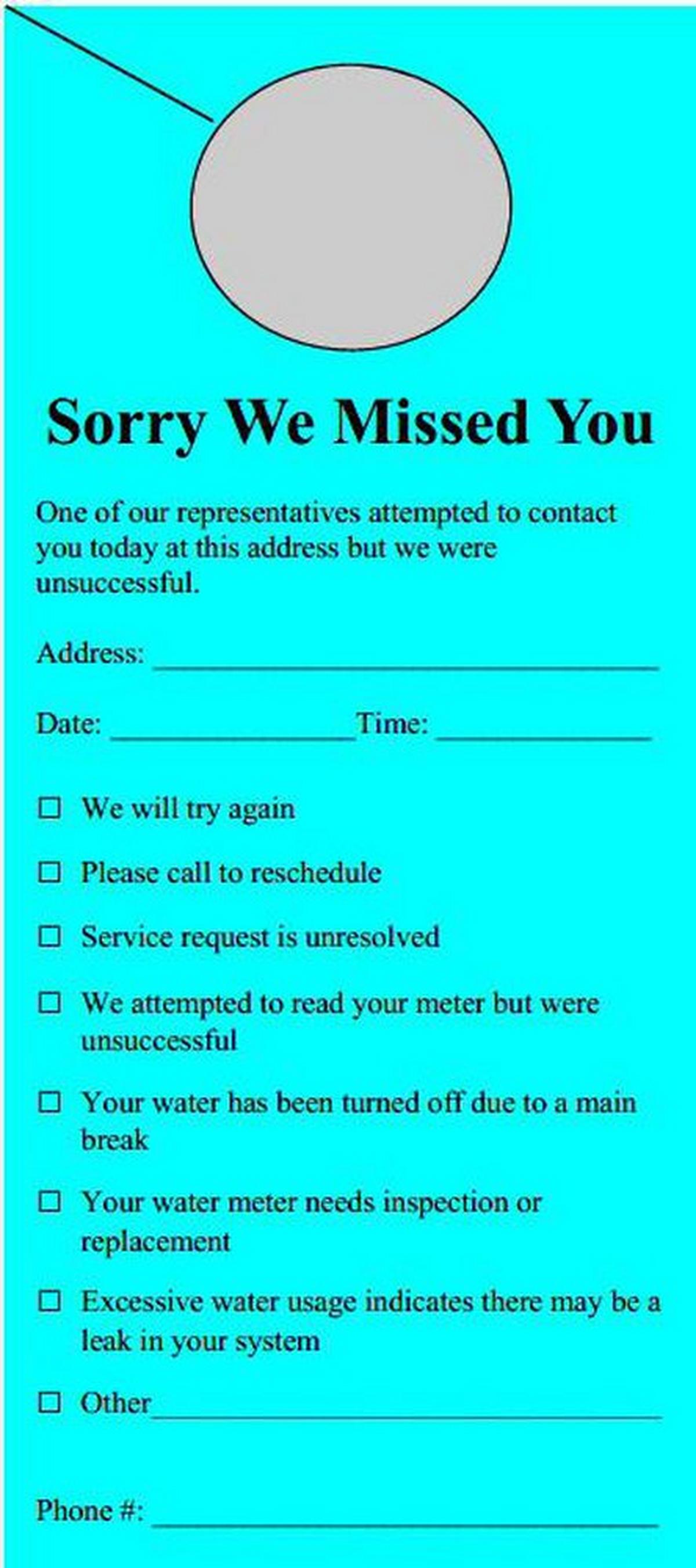 Pre-Printed Door Hangers - Sorry We Missed You, 100 per Pack in Blue